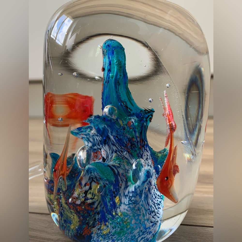 Vintage glass art fishbowl seascape cylinder